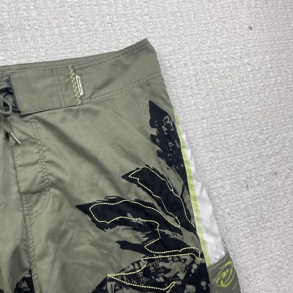 Y2K Ocean Core Board Shorts Men 36 Green Hawaiian Floral Palm tree AOP Swim - Picture 5 of 13